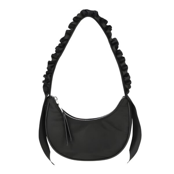 Elegant Black Ruffled Shoulder Bag for Daily Style Diomo