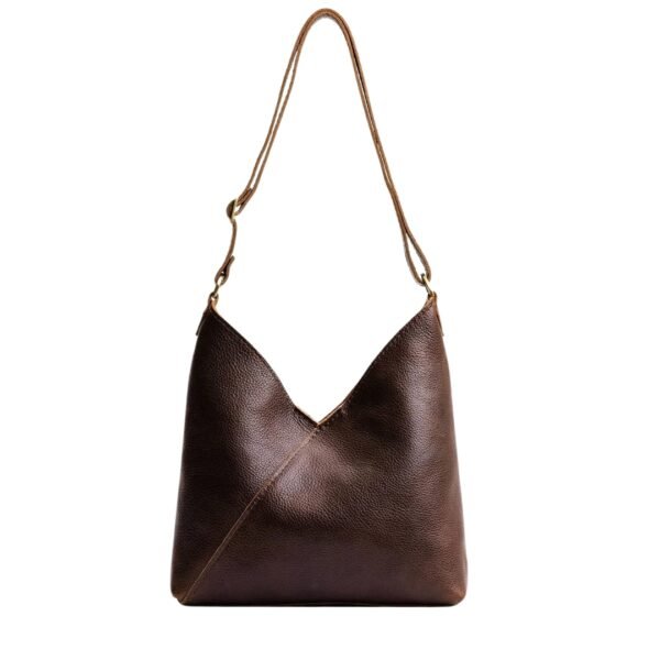 Minimalist Brown Leather Hobo Shoulder Bag Adjustable Strap